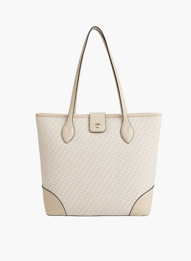 Celeste Women Monogram Print Tote Bag with Double Handle and Zip Closure