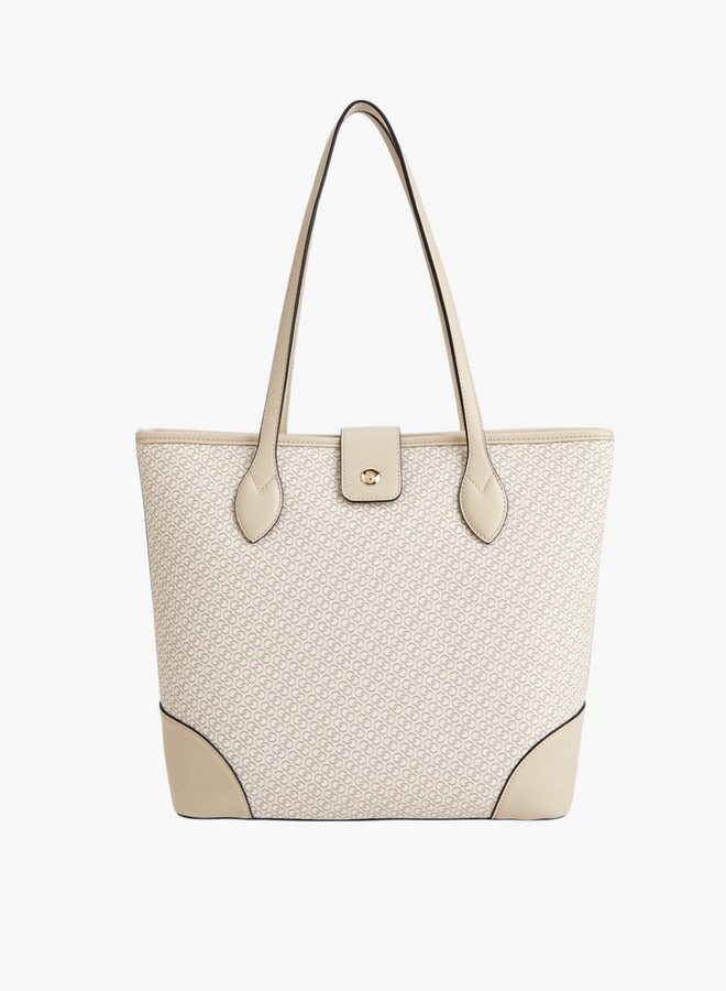Celeste Women Monogram Print Tote Bag with Double Handle and Zip Closure  - Image 2