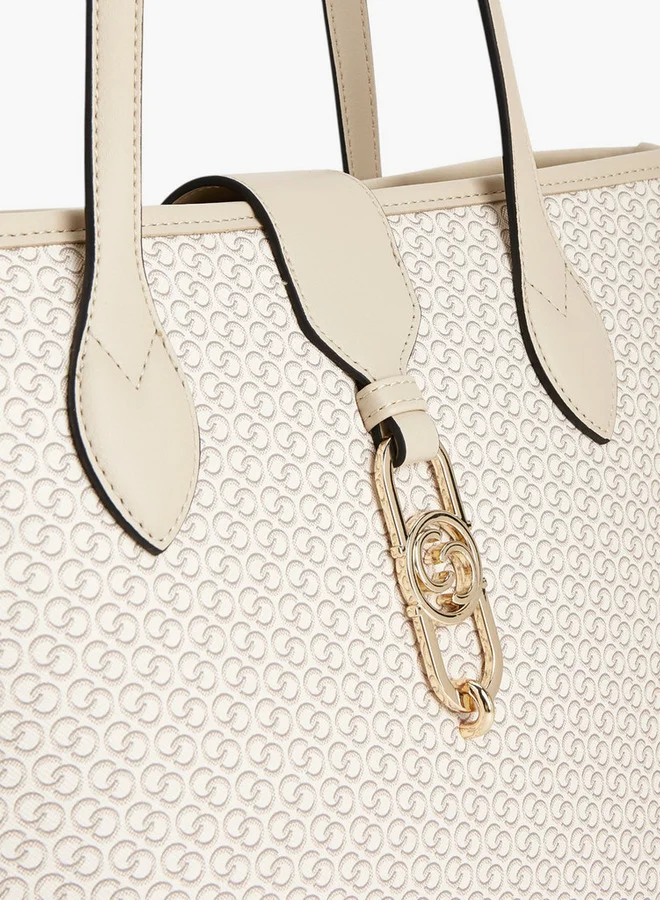 Celeste Women Monogram Print Tote Bag with Double Handle and Zip Closure