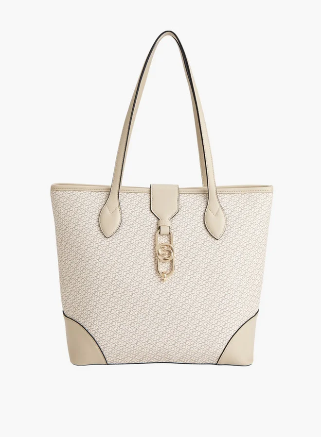 Celeste Women Monogram Print Tote Bag with Double Handle and Zip Closure