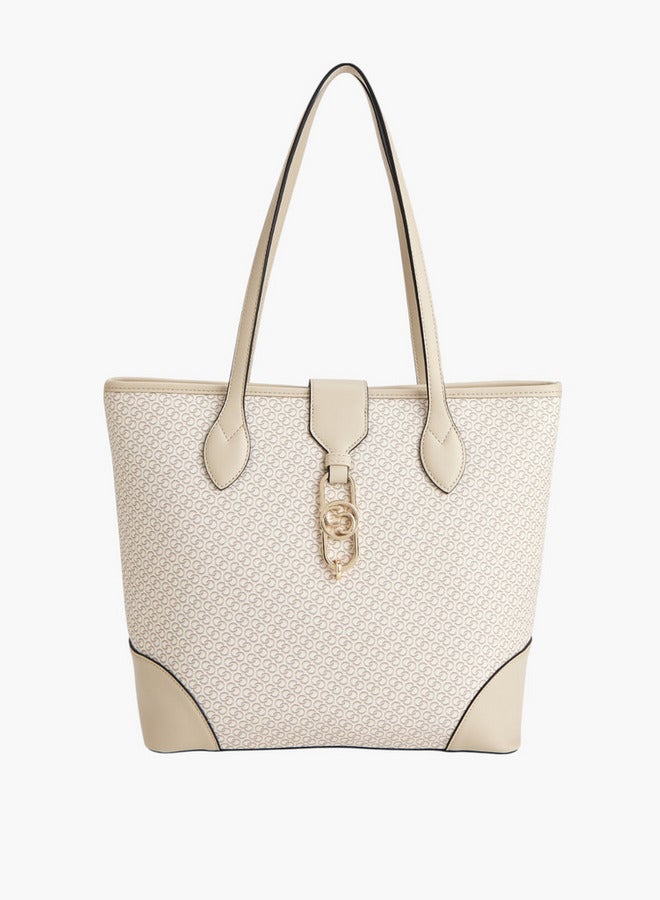 Celeste Women Monogram Print Tote Bag with Double Handle and Zip Closure  - Image 1