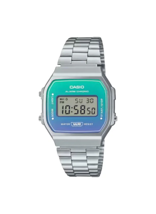 CASIO Unisex Digital Display Watch With Silver Stainless Steel Strap - A168WER-2ADF