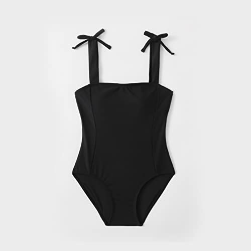 MIENOE Teen Girls' Swimsuits One Piece Kids Black Bathing Suits with Chest Pads Cute Girl Piece UPF 50+ Sun Protection Swimwear (Size 12-14Years) - Image 4