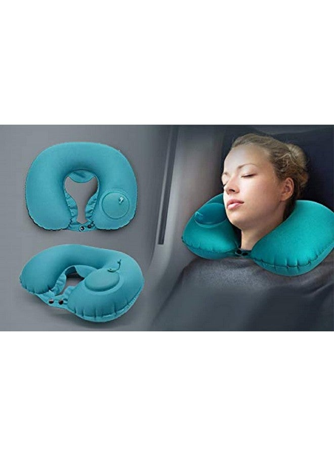 Prostuff.in Travel Pillows Inflatable Travel Pillow, Air Neck Pillow Lightweight Stay Cool Fabric Self Pump Up, Blue Color 1pcs - Image 2