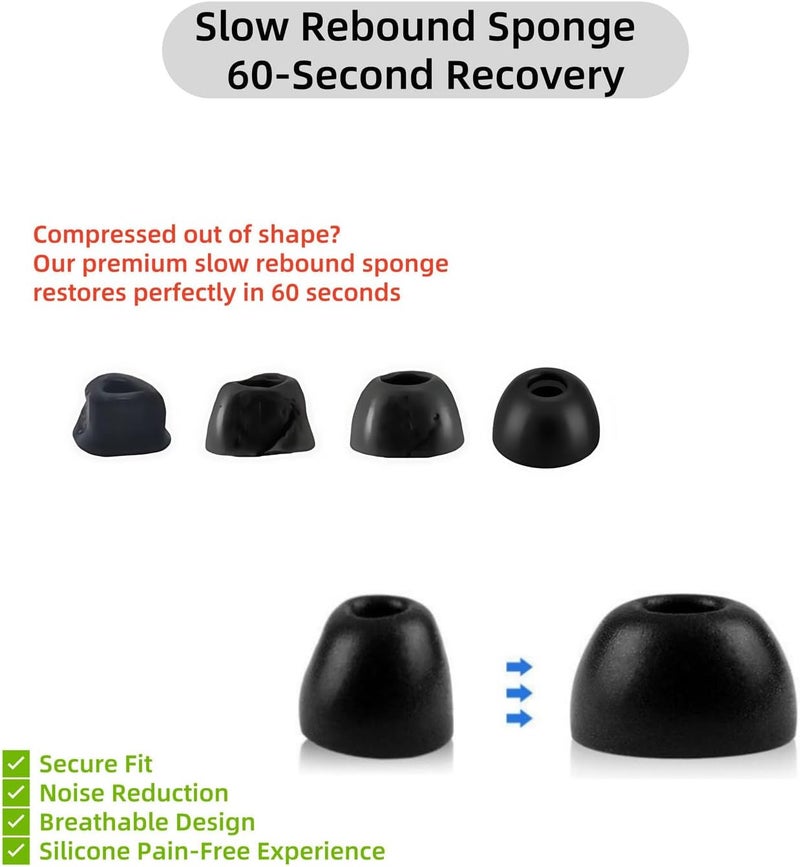 أطراف أذن رغوة الذاكرة البديلة المتوافقة مع سماعات Samsung Galaxy Buds Pro SM-R190، عزل الضوضاء ونصائح أذن رغوة مريحة وناعمة، تناسب علبة الشحن 3 أزواج أسود - Image 4