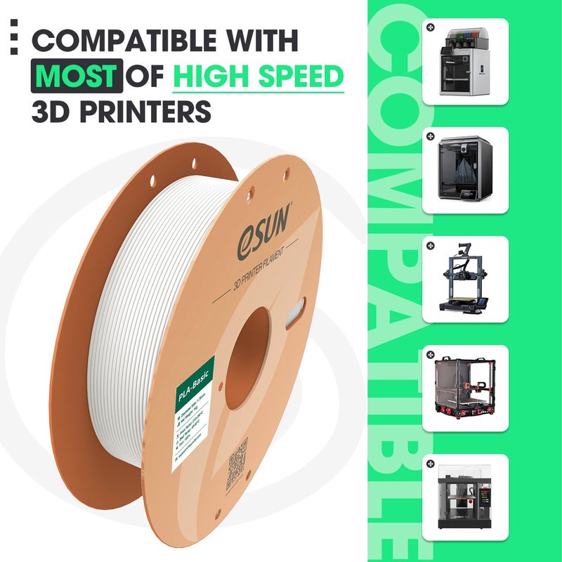 eSUN PLA Basic Filament 1.75mm, 1KG Spool (2.2 LBS) High Speed Printing 3D Printer PLA Filament,Designed for Fast Printing, Cold White - Image 3