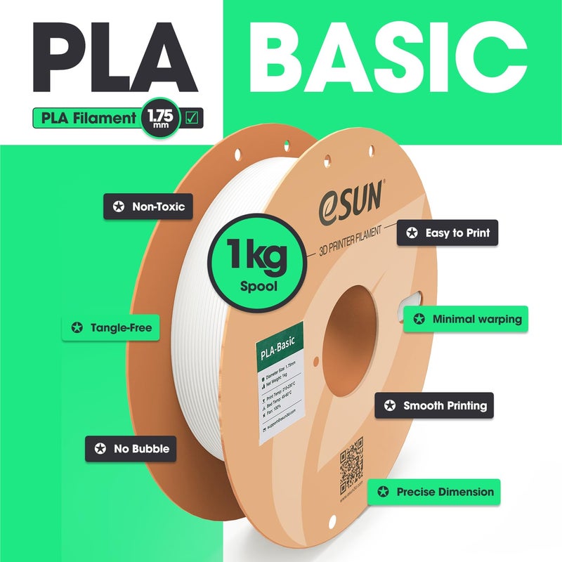 eSUN PLA Basic Filament 1.75mm, 1KG Spool (2.2 LBS) High Speed Printing 3D Printer PLA Filament,Designed for Fast Printing, Cold White - Image 2