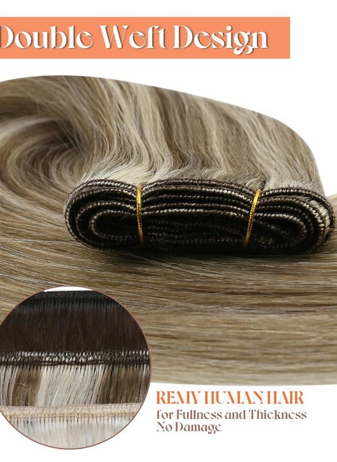 Sunny Hair Weft Hair Extensions Human Hair Highlights Sew in Hair Extensions Light Brown Mix Platinum Blonde Sew in Bundles Hair Extensions for Holiday Cheer Highlight Personality 100g 16inch  - Image 2