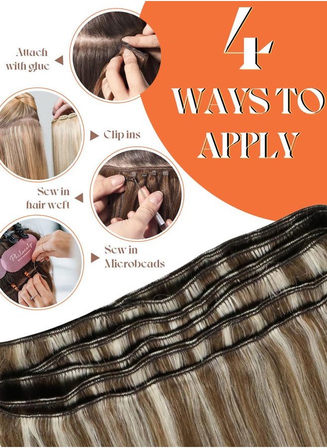 Sunny Hair Weft Hair Extensions Human Hair Highlights Sew in Hair Extensions Light Brown Mix Platinum Blonde Sew in Bundles Hair Extensions for Holiday Cheer Highlight Personality 100g 16inch  - Image 4