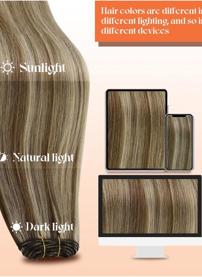 Sunny Hair Weft Hair Extensions Human Hair Highlights Sew in Hair Extensions Light Brown Mix Platinum Blonde Sew in Bundles Hair Extensions for Holiday Cheer Highlight Personality 100g 16inch  - Image 5