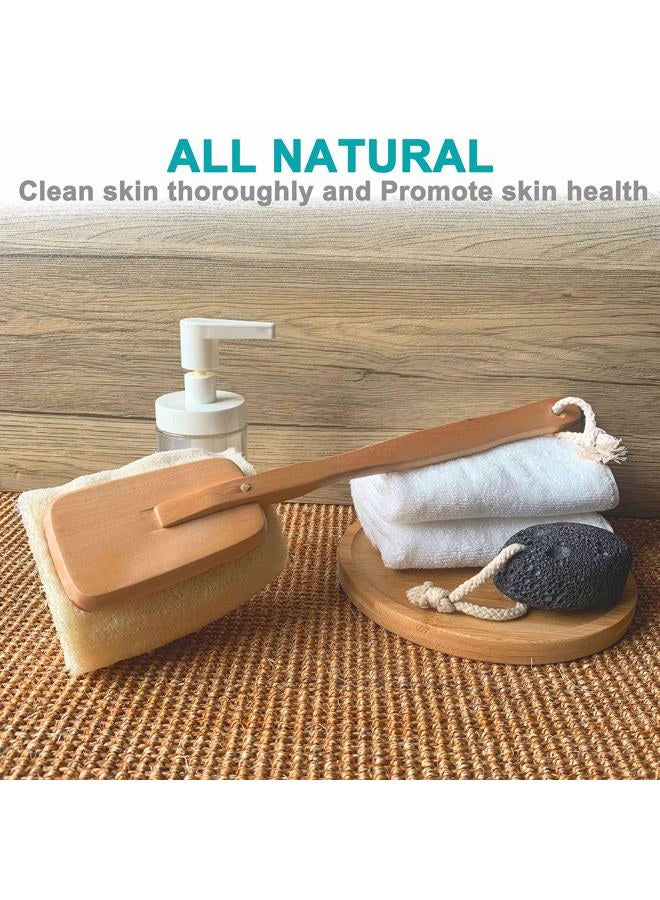 Mr.Cui'shop 3 Pack Natural Exfoliating Loofah luffa loofa Bath Brush On a Stick - with Long Wooden Handle Back Brush for Men & Women - Shower Sponge Body Back Scrubber - Image 2