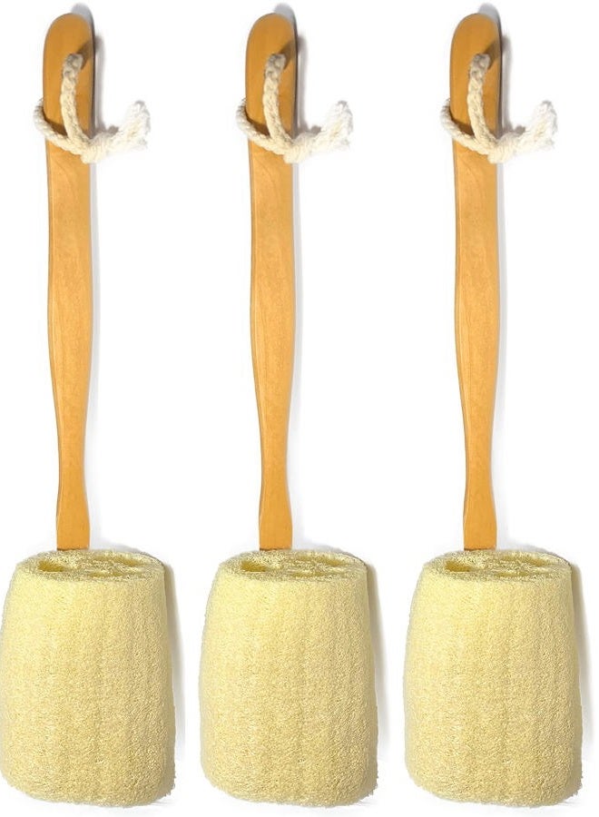 Mr.Cui'shop 3 Pack Natural Exfoliating Loofah luffa loofa Bath Brush On a Stick - with Long Wooden Handle Back Brush for Men & Women - Shower Sponge Body Back Scrubber - Image 1