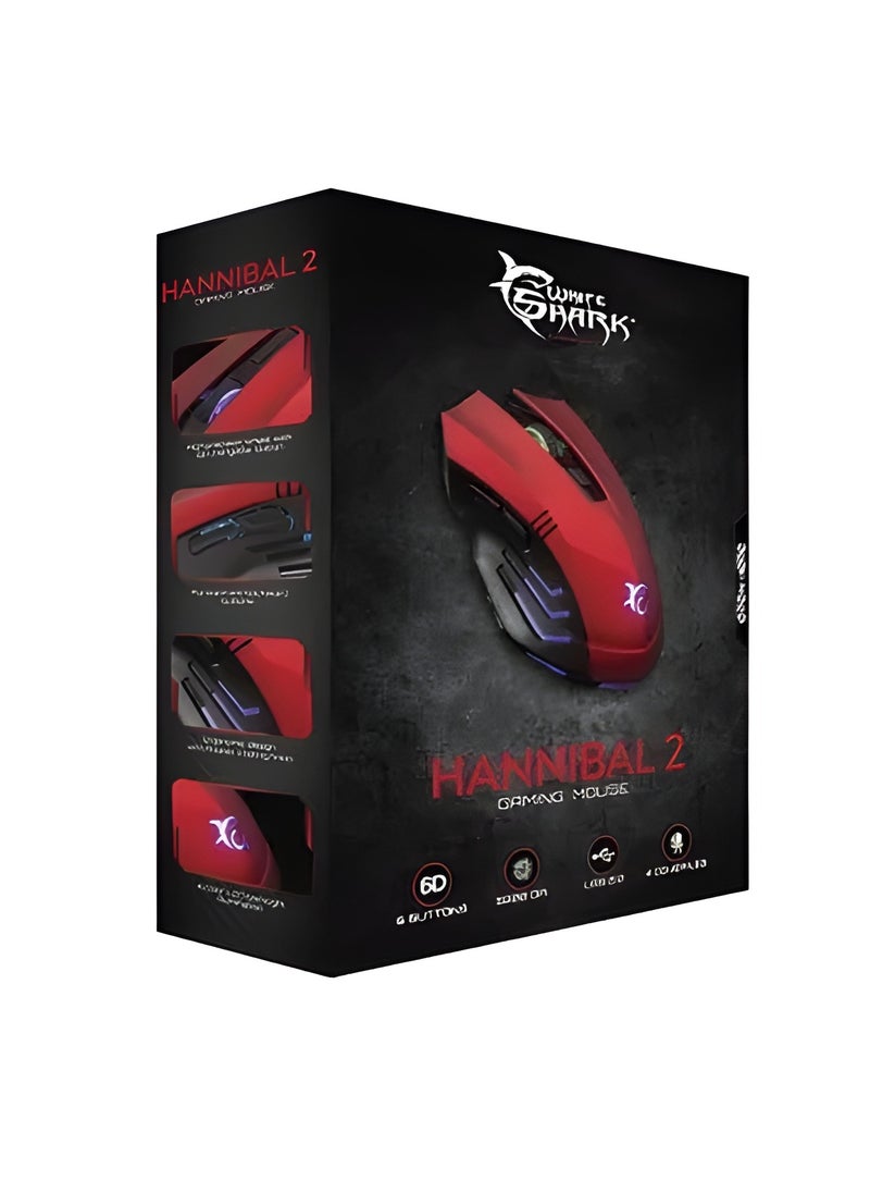 White Shark - White Shark USB 2.0 Gaming Mouse – 4 Color LED Lighting, 3200 DPI, 6 Buttons – Red Color - Image 1