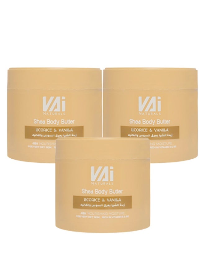VAI 3 Pieces Shea Body Butter Licorice And Vanilla 48 Hours Nourishing Moisture For Very Dry Skin Rich In Vitamin E - Image 1