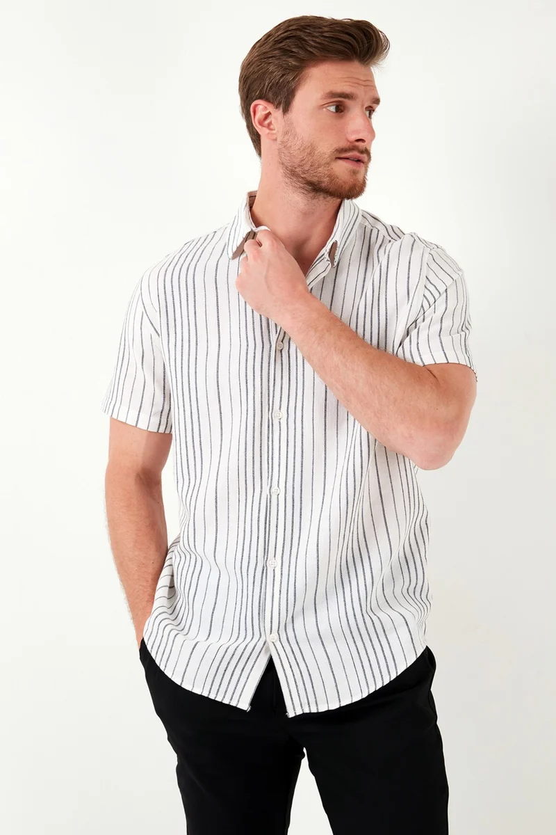 Buratti Striped 100% Cotton Slim Fit Short Sleeve Shirt Men's Shirt CF23S116097