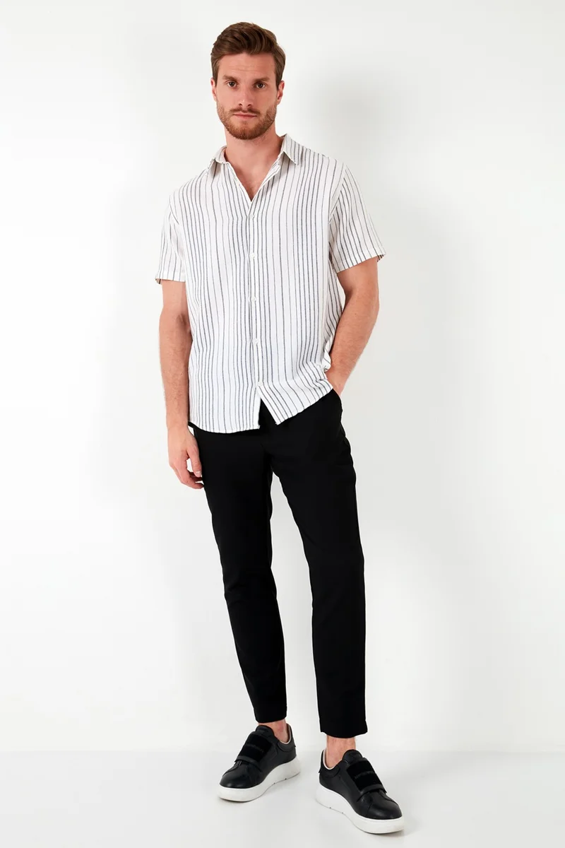 Buratti Striped 100% Cotton Slim Fit Short Sleeve Shirt Men's Shirt CF23S116097