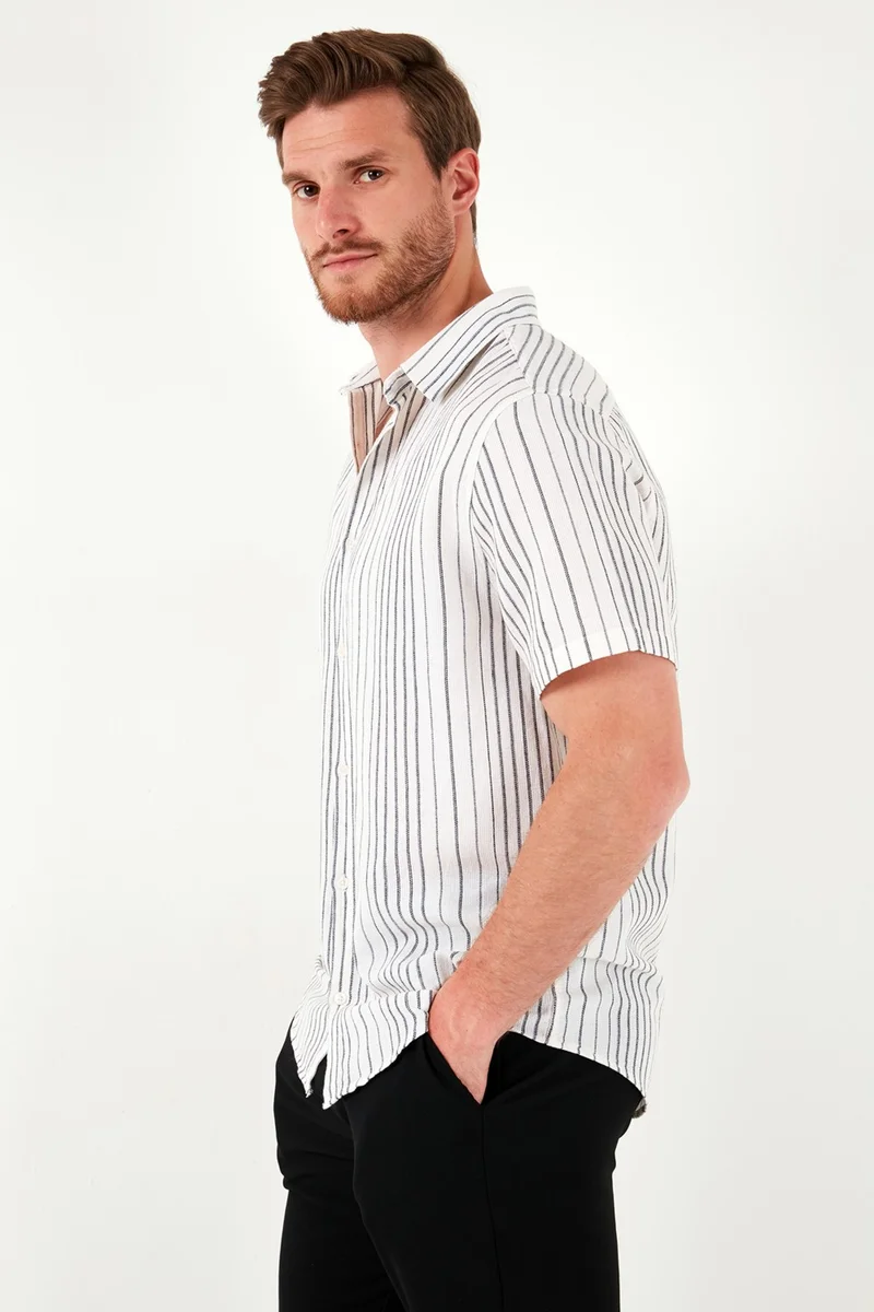 Buratti Striped 100% Cotton Slim Fit Short Sleeve Shirt Men's Shirt CF23S116097