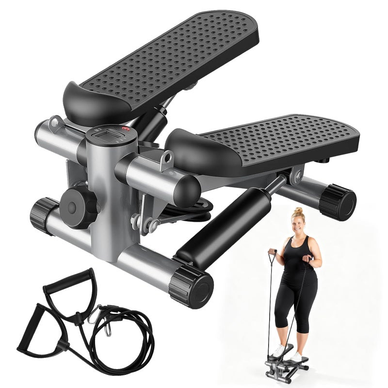 Aidoly Stair Stepper with Resistance Bands for Home Exercise, Mini Stepper Machine for Indoor Fitness, Portable Home Gym Stepper for Full Body Workout, 300LBS Capacity, Grey - Image 1