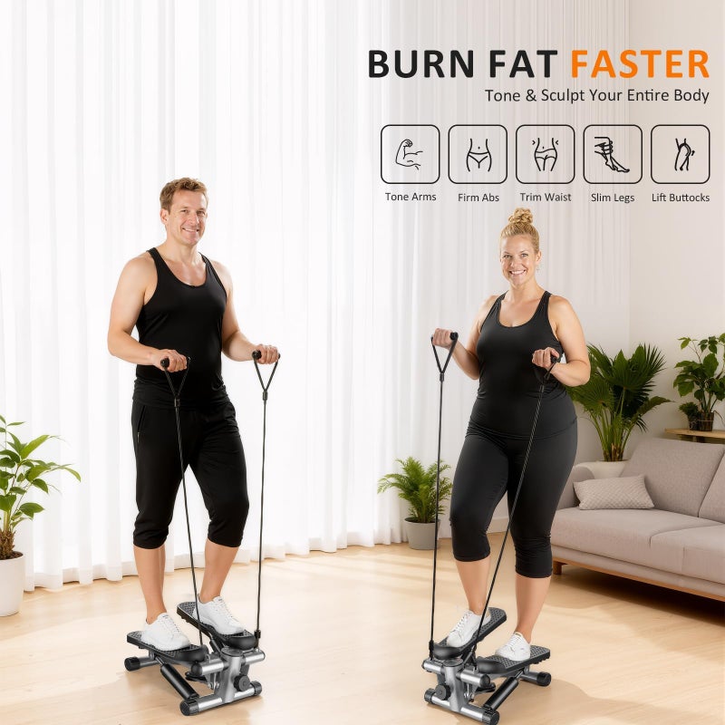 Aidoly Stair Stepper with Resistance Bands for Home Exercise, Mini Stepper Machine for Indoor Fitness, Portable Home Gym Stepper for Full Body Workout, 300LBS Capacity, Grey - Image 4