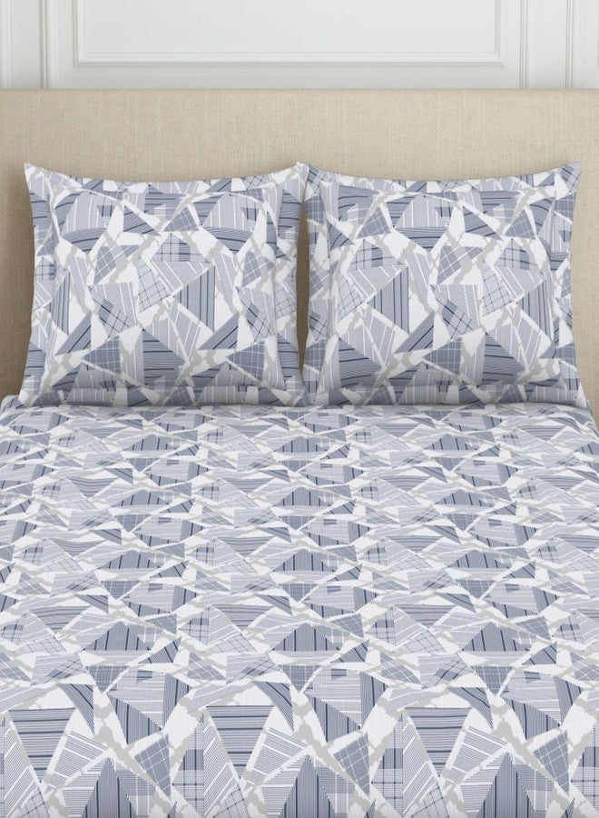 Welspun 120 TC Cotton Blend Bedsheet for Double Bed with 2 Pillow Cover | Skin Safe & Super Soft Bed Sheet | (274 X 274 CM) - Grey | Geometric - Image 3