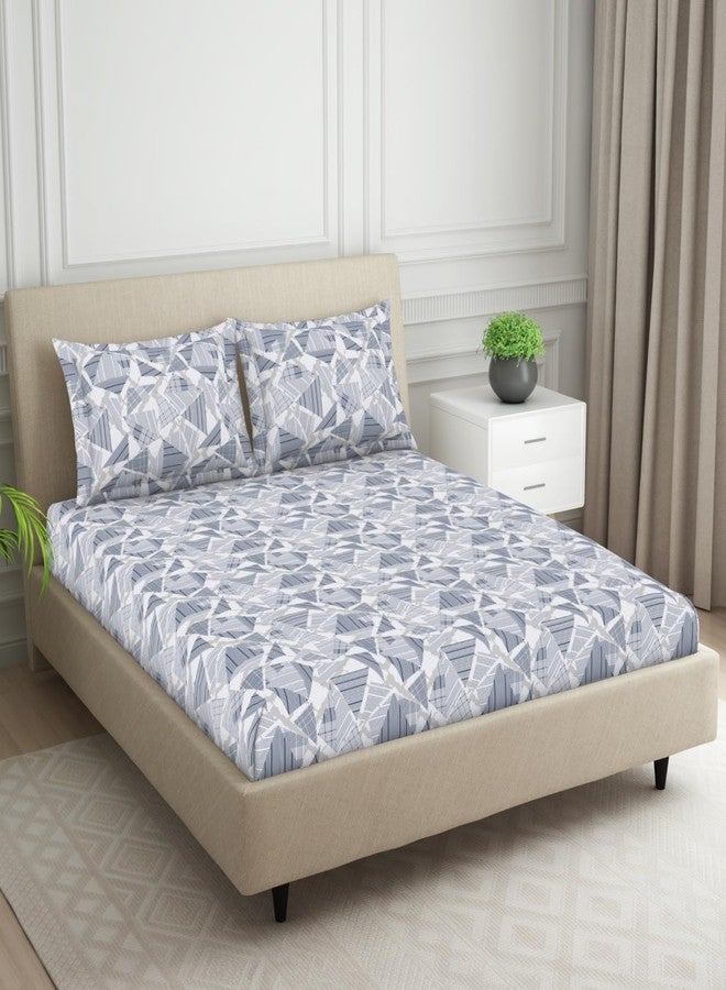 Welspun 120 TC Cotton Blend Bedsheet for Double Bed with 2 Pillow Cover | Skin Safe & Super Soft Bed Sheet | (274 X 274 CM) - Grey | Geometric - Image 2
