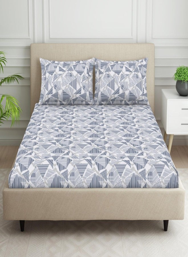 Welspun 120 TC Cotton Blend Bedsheet for Double Bed with 2 Pillow Cover | Skin Safe & Super Soft Bed Sheet | (274 X 274 CM) - Grey | Geometric - Image 1