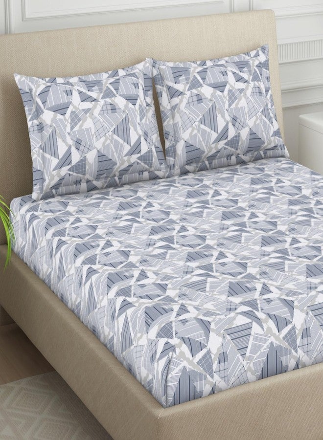 Welspun 120 TC Cotton Blend Bedsheet for Double Bed with 2 Pillow Cover | Skin Safe & Super Soft Bed Sheet | (274 X 274 CM) - Grey | Geometric - Image 4