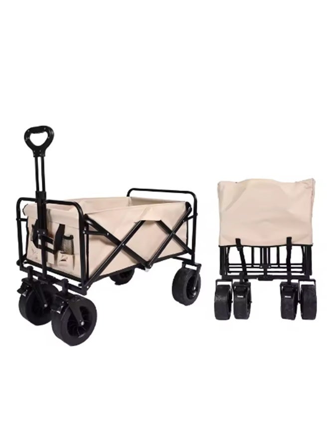 JCB CHIC Collapsible Foldable Wagon  with Adjustable Handle，Camping Cart Folding Picnic Cart，Shopping Cart Trolley Beach Cart with Big Wheels for Sand, Portable Utility Outdoor Cart - Image 1