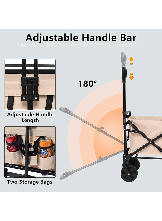 JCB CHIC Collapsible Foldable Wagon  with Adjustable Handle，Camping Cart Folding Picnic Cart，Shopping Cart Trolley Beach Cart with Big Wheels for Sand, Portable Utility Outdoor Cart - Image 4