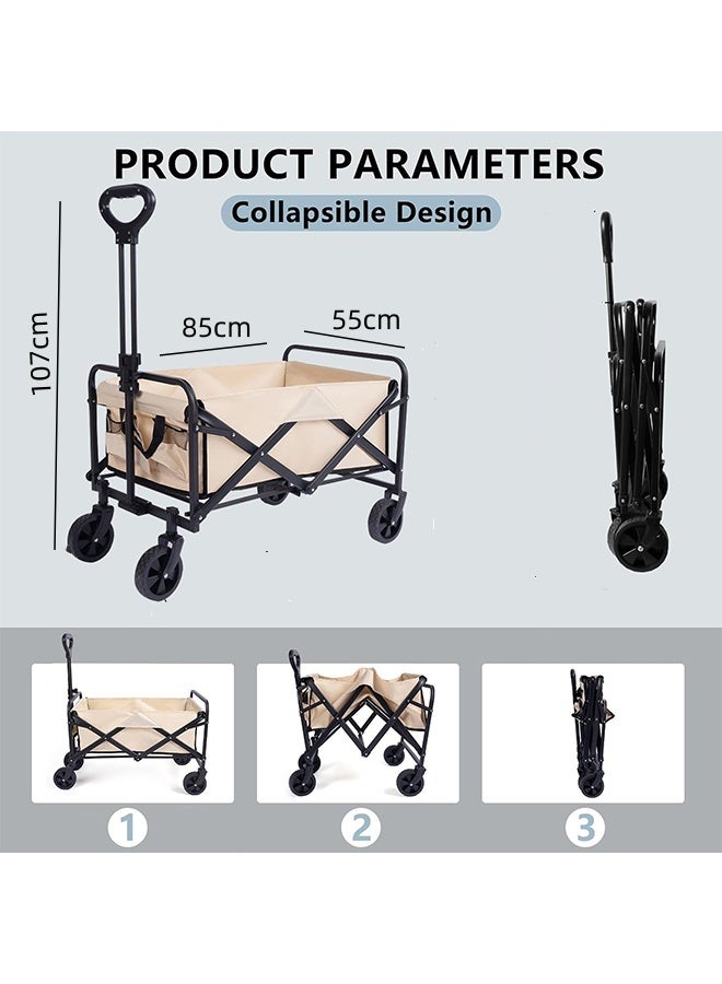 JCB CHIC Collapsible Foldable Wagon  with Adjustable Handle，Camping Cart Folding Picnic Cart，Shopping Cart Trolley Beach Cart with Big Wheels for Sand, Portable Utility Outdoor Cart - Image 2
