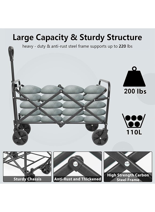 JCB CHIC Collapsible Foldable Wagon  with Adjustable Handle，Camping Cart Folding Picnic Cart，Shopping Cart Trolley Beach Cart with Big Wheels for Sand, Portable Utility Outdoor Cart - Image 5