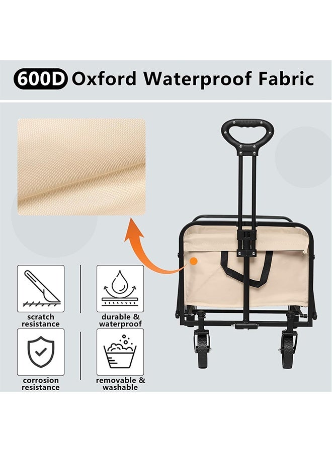 JCB CHIC Collapsible Foldable Wagon  with Adjustable Handle，Camping Cart Folding Picnic Cart，Shopping Cart Trolley Beach Cart with Big Wheels for Sand, Portable Utility Outdoor Cart - Image 3