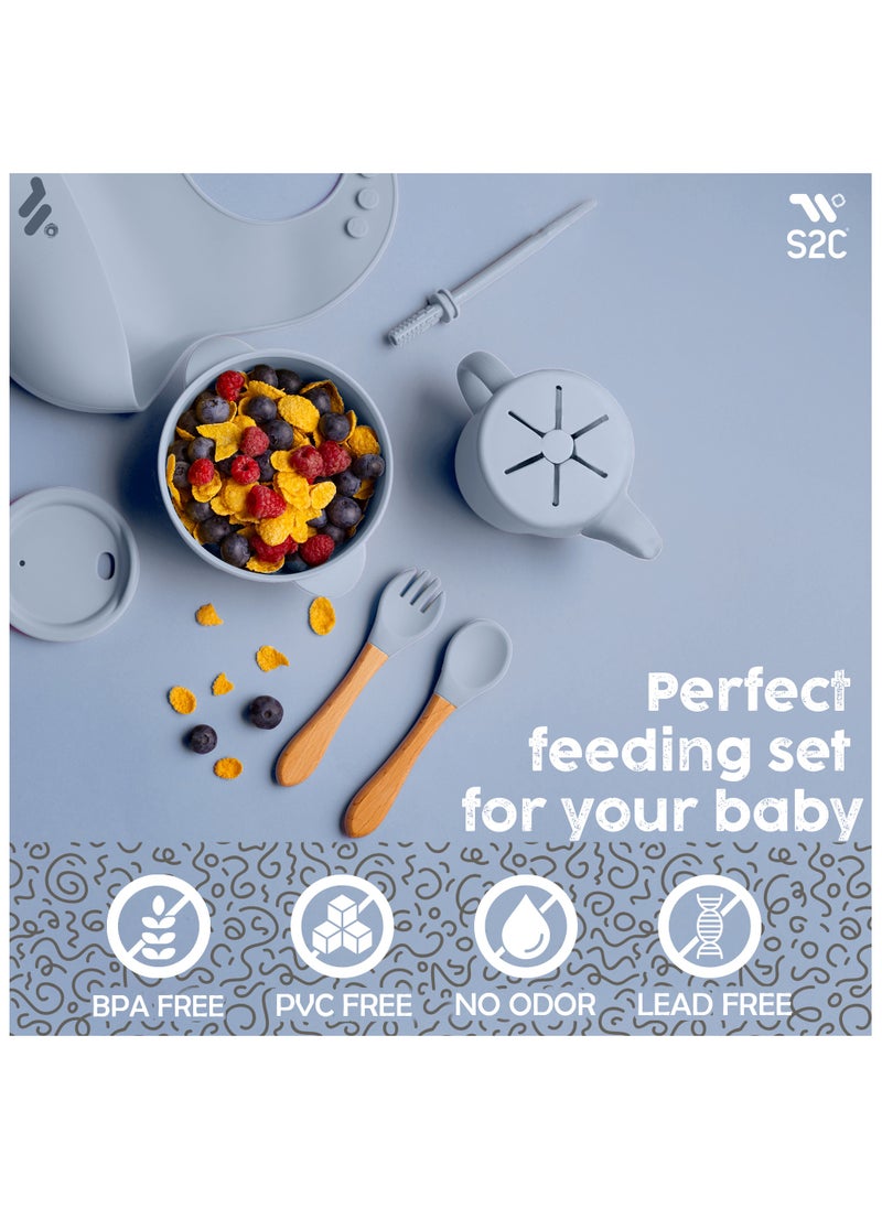 S2C - 11 Pcs Silicone Baby Feeding Set, Baby Led Weaning Set, Feeding Supplies for Toddlers New Born Baby Gift Set, Suction Silicone Baby Plate with Divider,Baby Feeder,Bib,Spoon - Image 1