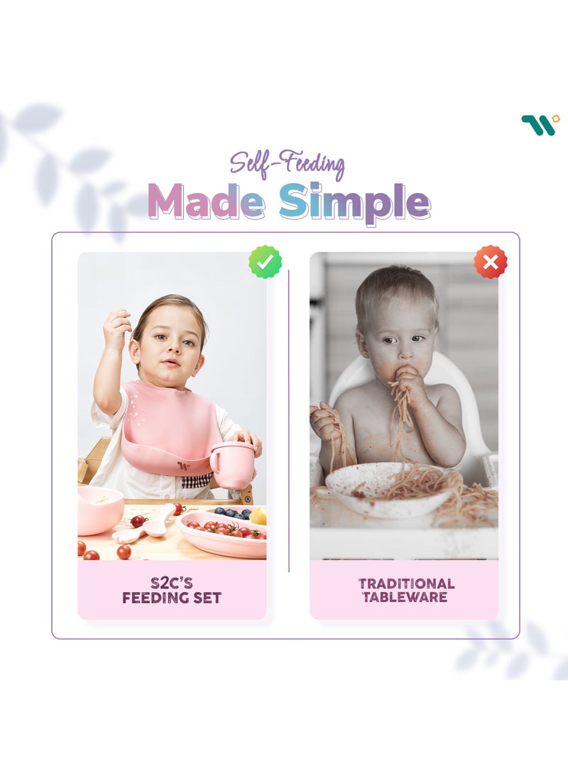 S2C - 11 Pcs Silicone Baby Feeding Set, Baby Led Weaning Set, Feeding Supplies for Toddlers New Born Baby Gift Set, Suction Silicone Baby Plate with Divider,Baby Feeder,Bib,Spoon - Image 1