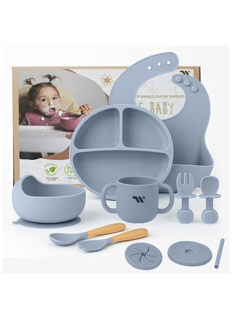 S2C - 11 Pcs Silicone Baby Feeding Set, Baby Led Weaning Set, Feeding Supplies for Toddlers New Born Baby Gift Set, Suction Silicone Baby Plate with Divider,Baby Feeder,Bib,Spoon - Image 1