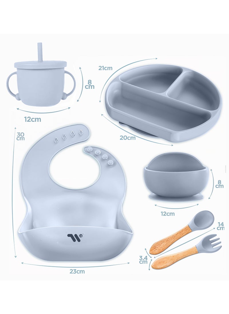 S2C - 11 Pcs Silicone Baby Feeding Set, Baby Led Weaning Set, Feeding Supplies for Toddlers New Born Baby Gift Set, Suction Silicone Baby Plate with Divider,Baby Feeder,Bib,Spoon - Image 1