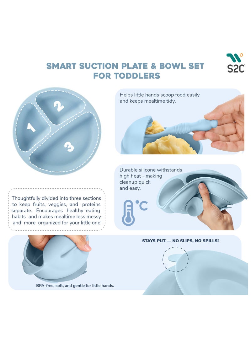 S2C - 11 Pcs Silicone Baby Feeding Set, Baby Led Weaning Set, Feeding Supplies for Toddlers New Born Baby Gift Set, Suction Silicone Baby Plate with Divider,Baby Feeder,Bib,Spoon - Image 1