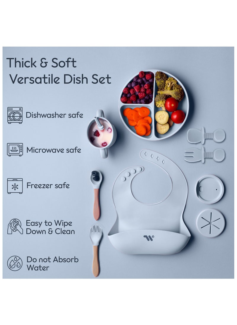 S2C - 11 Pcs Silicone Baby Feeding Set, Baby Led Weaning Set, Feeding Supplies for Toddlers New Born Baby Gift Set, Suction Silicone Baby Plate with Divider,Baby Feeder,Bib,Spoon - Image 1