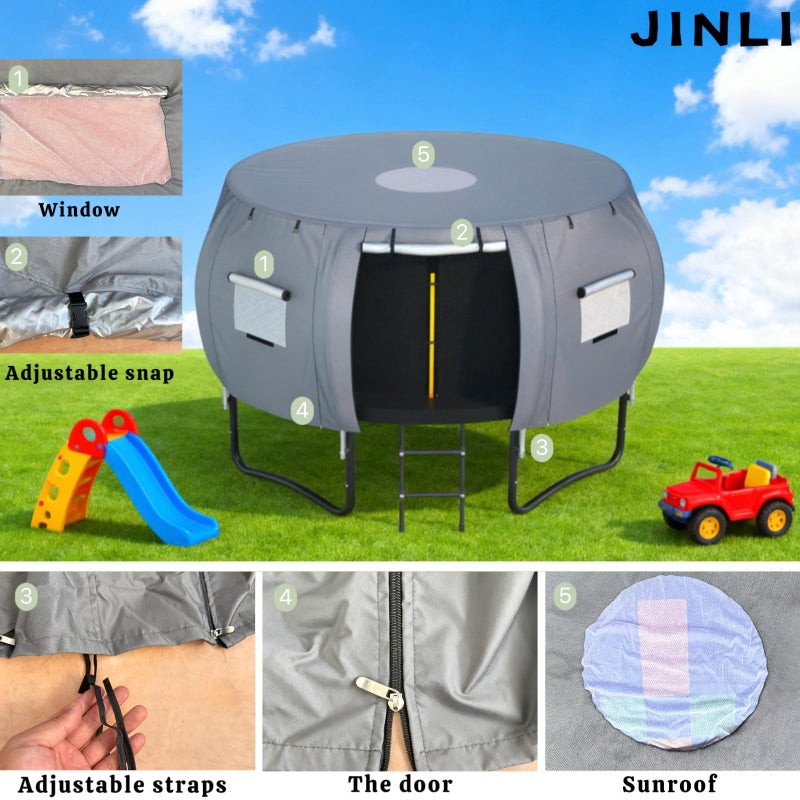 JINLI Round Trampoline Tent 14FT (Tent only) Trampoline Sunshade Cover Oxford Fabric- Suitable for 8-Pole Round Trampolines- Outdoor Trampoline Accessories-Easy to Install- Grey - Image 4