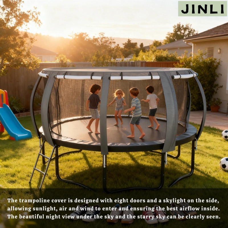 JINLI Round Trampoline Tent 14FT (Tent only) Trampoline Sunshade Cover Oxford Fabric- Suitable for 8-Pole Round Trampolines- Outdoor Trampoline Accessories-Easy to Install- Grey - Image 5
