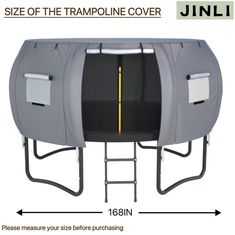 JINLI Round Trampoline Tent 14FT (Tent only) Trampoline Sunshade Cover Oxford Fabric- Suitable for 8-Pole Round Trampolines- Outdoor Trampoline Accessories-Easy to Install- Grey - Image 2
