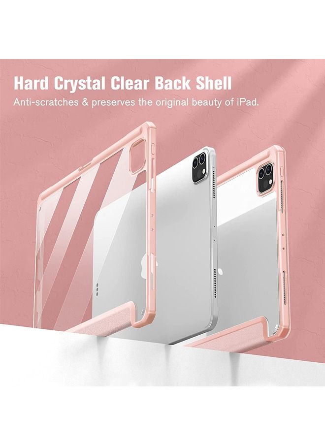 Protective Case Cover For Apple iPad Pro 11 inch (2022/2021/2020/2018) Generation with Pencil Holder, [Support Apple Pencil Charging and Touch ID], Clear Transparent Case with Auto Wake/Sleep,Pink