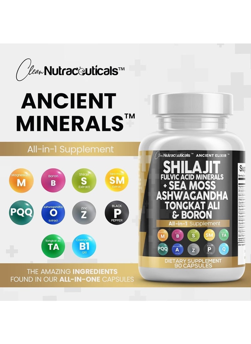 Clean Nutraceuticals - Shilajit + Sea Moss Ashwagandha, Tongkat Ali & Boron, 90 Capsules - Image 1