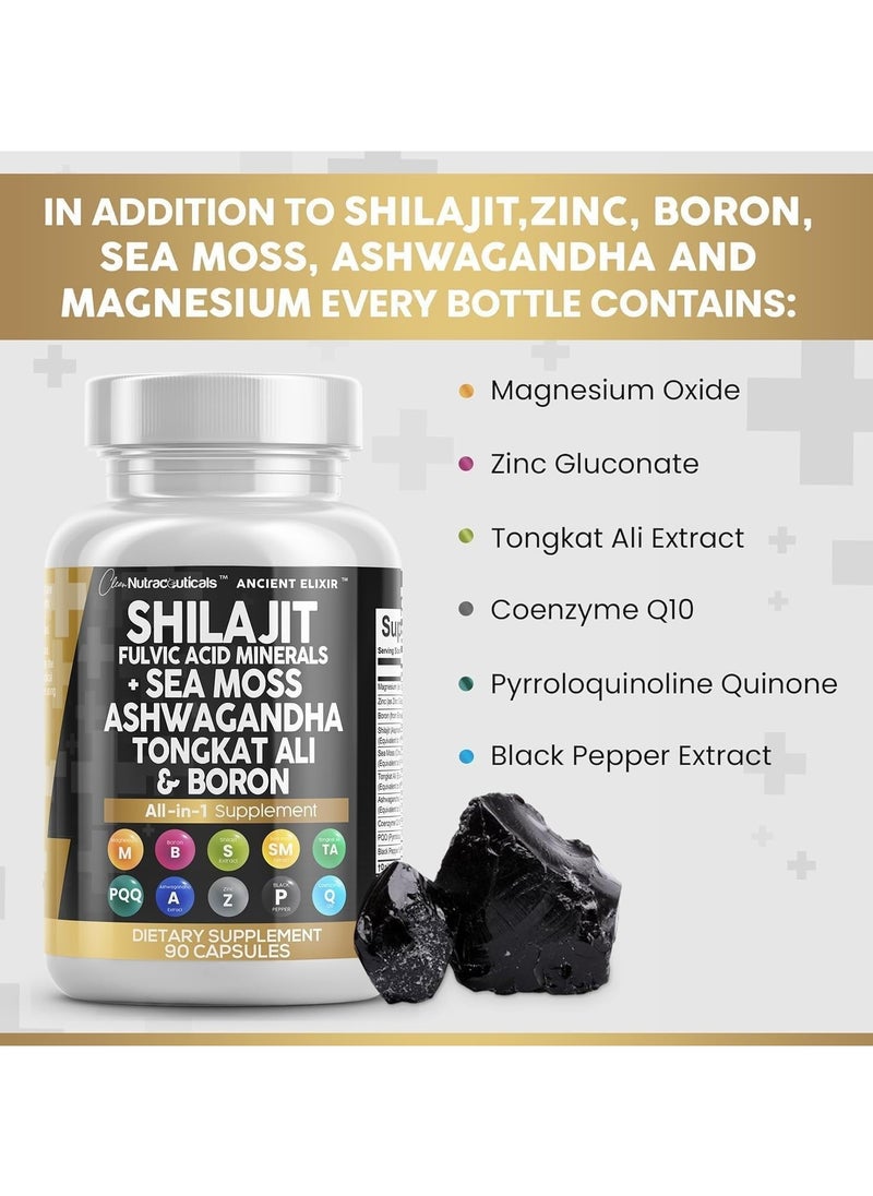 Clean Nutraceuticals - Shilajit + Sea Moss Ashwagandha, Tongkat Ali & Boron, 90 Capsules - Image 1