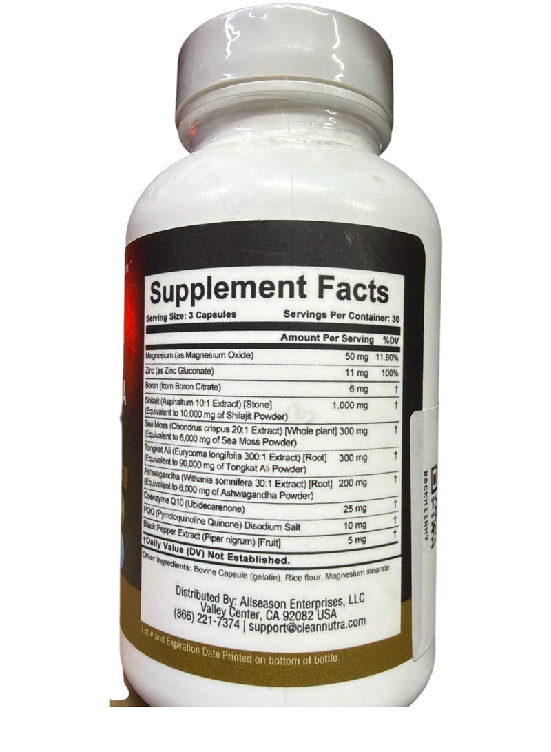 Clean Nutraceuticals Shilajit + Sea Moss Ashwagandha, Tongkat Ali & Boron, 90 Capsules - Image 2