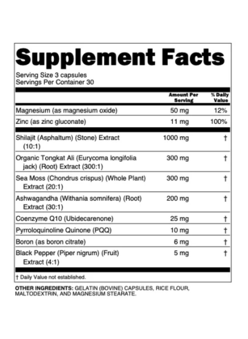 Clean Nutraceuticals Shilajit + Sea Moss Ashwagandha, Tongkat Ali & Boron, 90 Capsules - Image 3