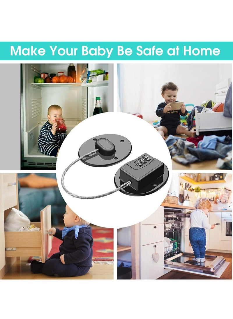Child Safety Refrigerator Locks with 3 Digit Combination, Safety Cabinet and Drawer Locks for Kids, Easy to Install Combination Locks for Refrigerator, Cabinet and Home Security (Black)