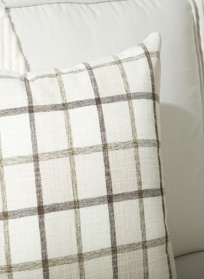 Stellhome أغطية وسائد ستيلهوم الخريفية من الكتان بنقشة مربعات الجاموس، أغطية وسائد ديكورية بنقشة مربعات ريفية خريفية للأريكة وغرفة المعيشة، عبوة من قطعتين، 18 × 18 بوصة، بيج - Image 4