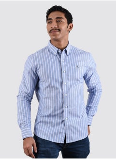 GIORDANO Men's Lion Oxford Shirt - Blue White Stripe  - Image 1