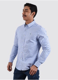 GIORDANO Men's Lion Oxford Shirt - Blue White Stripe  - Image 3